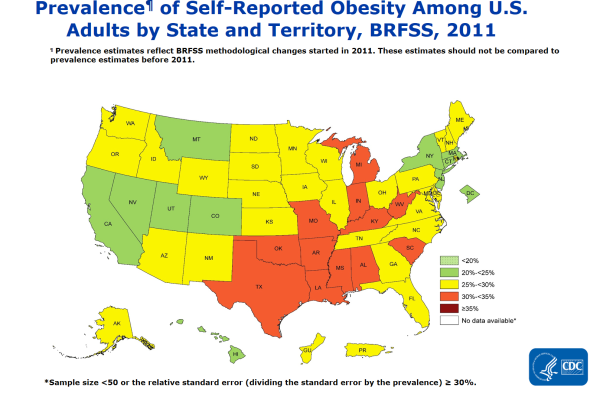 CDC - アメリカの肥満率2011