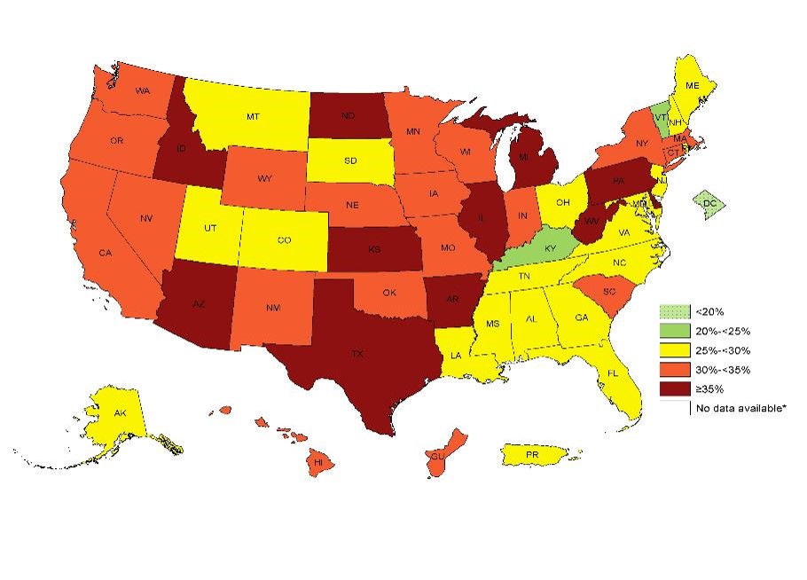 アメリカで拡大する健康格差ー肥満の分布（ヒスパニック）