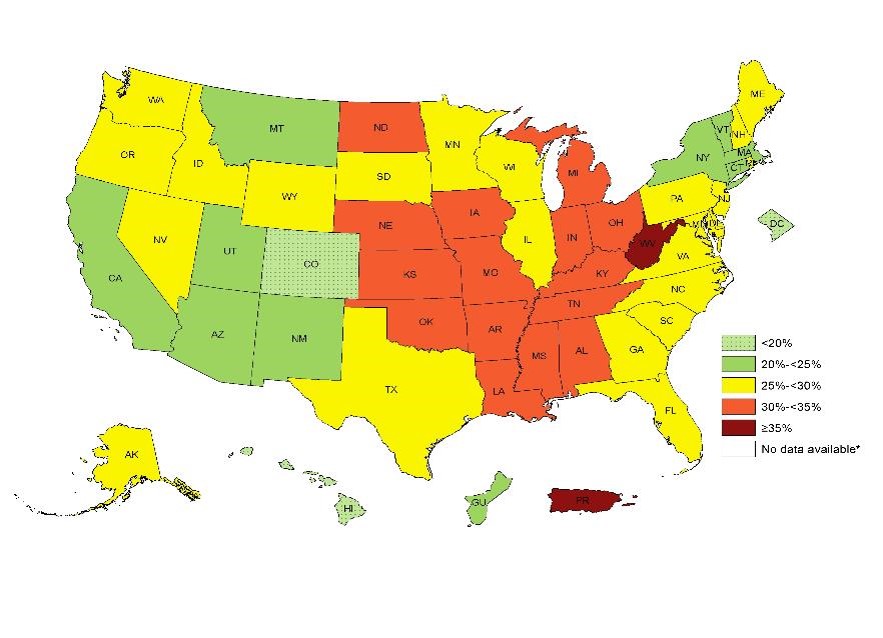 アメリカで拡大する健康格差ー肥満の分布（白人）